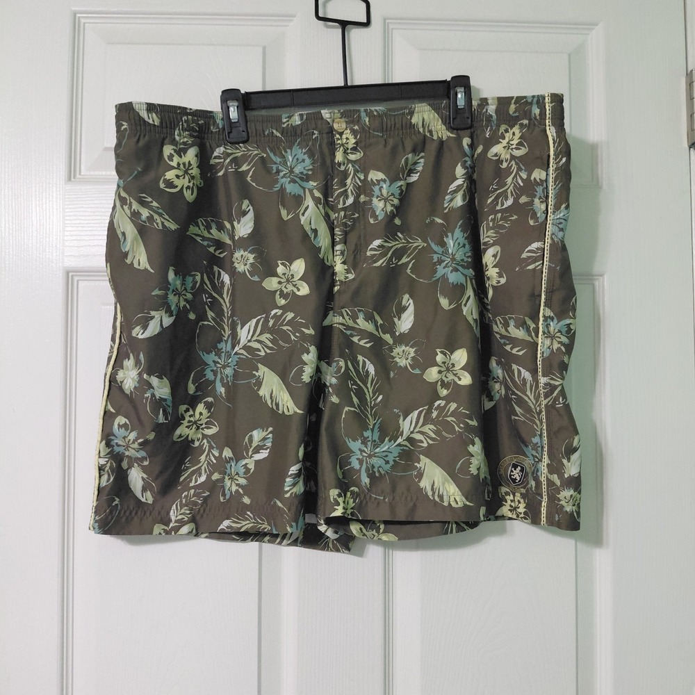 Nat Nast Swim Trunks Mens Size XL Green Floral Hawaiian tropical Board Shorts